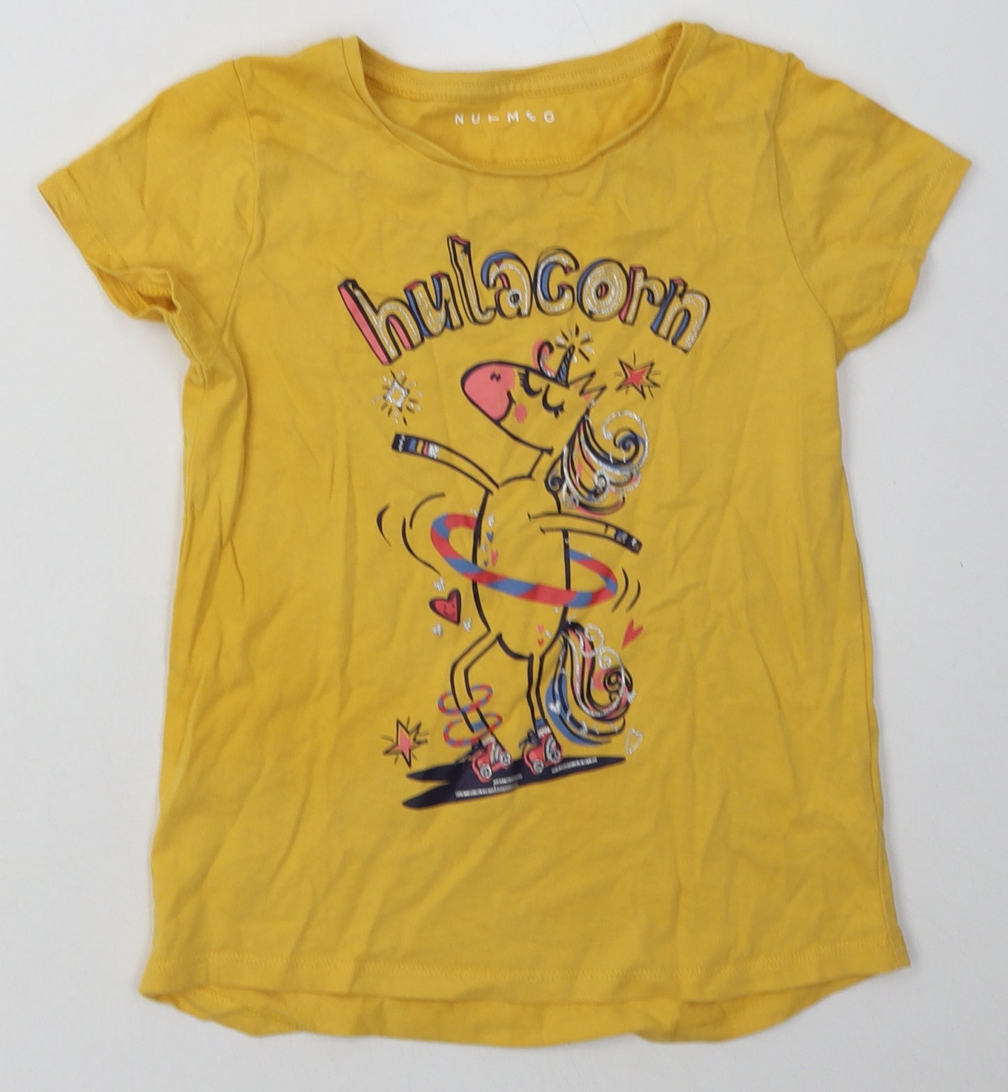 Nutmeg Girls Yellow  Cotton Basic T-Shirt Size 9-10 Years Crew Neck Pullover - hulacorn