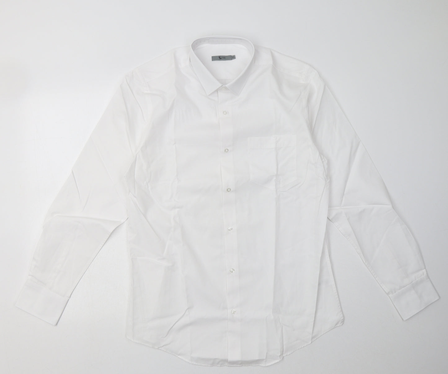sainsburys Mens White  Cotton  Button-Up Size 15.5 Collared Button