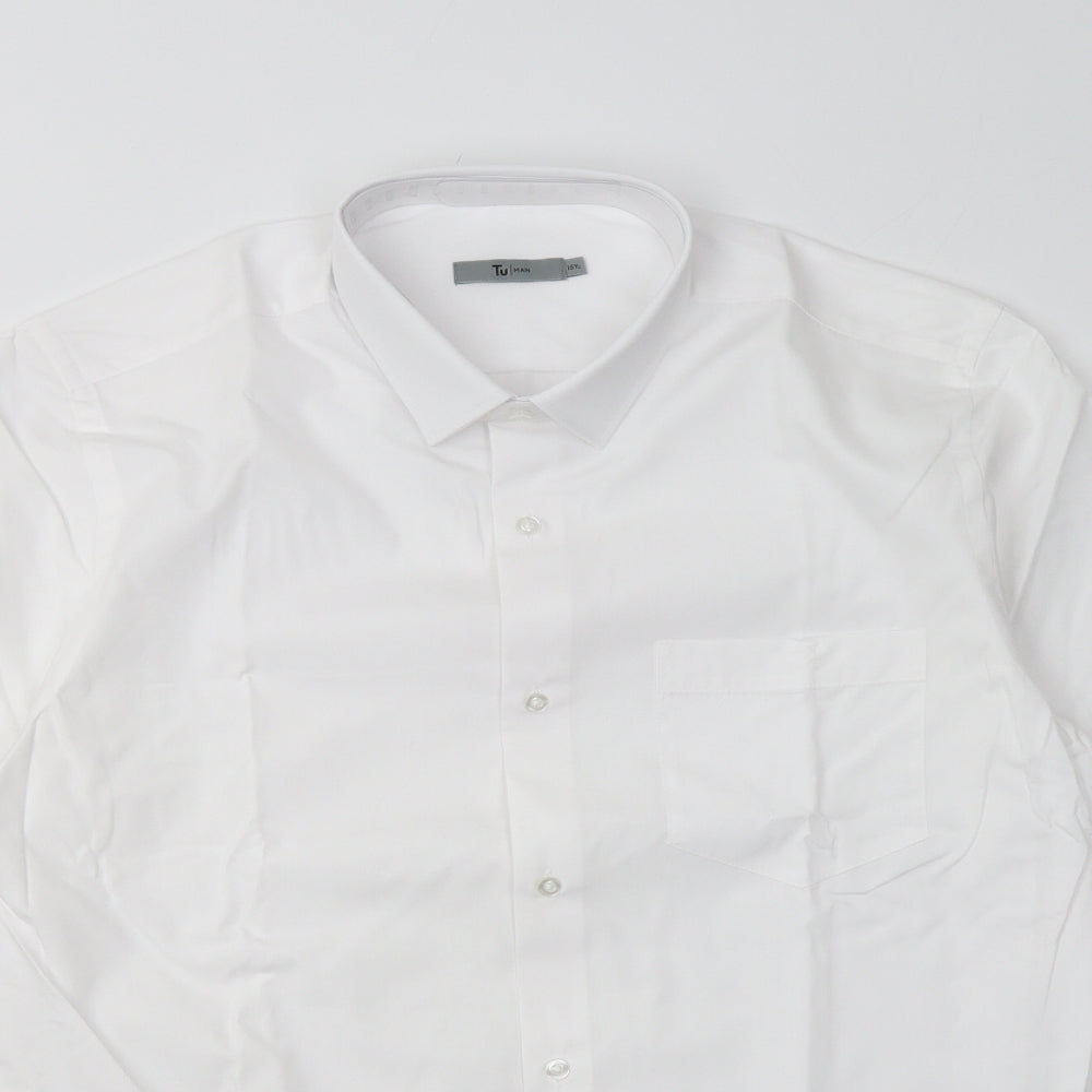 sainsburys Mens White  Cotton  Button-Up Size 15.5 Collared Button