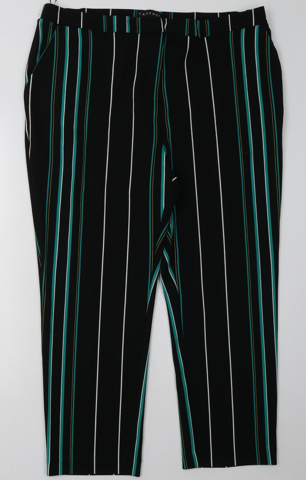 Peacocks Womens Black Striped Polyester Trousers  Size 20 L30 in Regular Hook & Eye