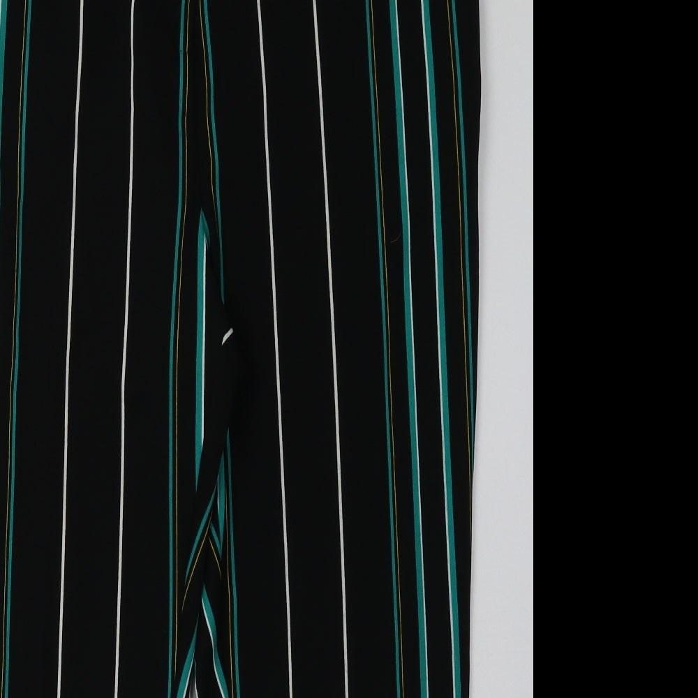 Peacocks Womens Black Striped Polyester Trousers  Size 20 L30 in Regular Hook & Eye