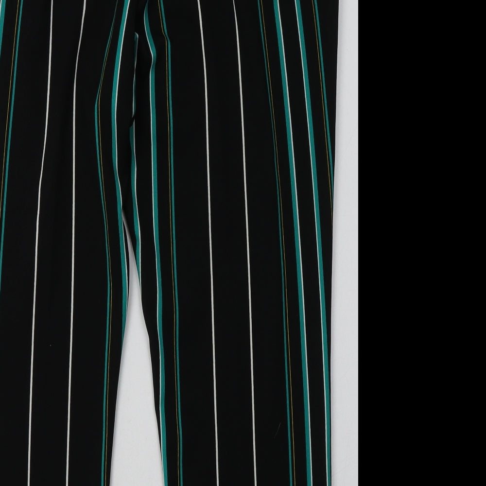 Peacocks Womens Black Striped Polyester Trousers  Size 20 L30 in Regular Hook & Eye