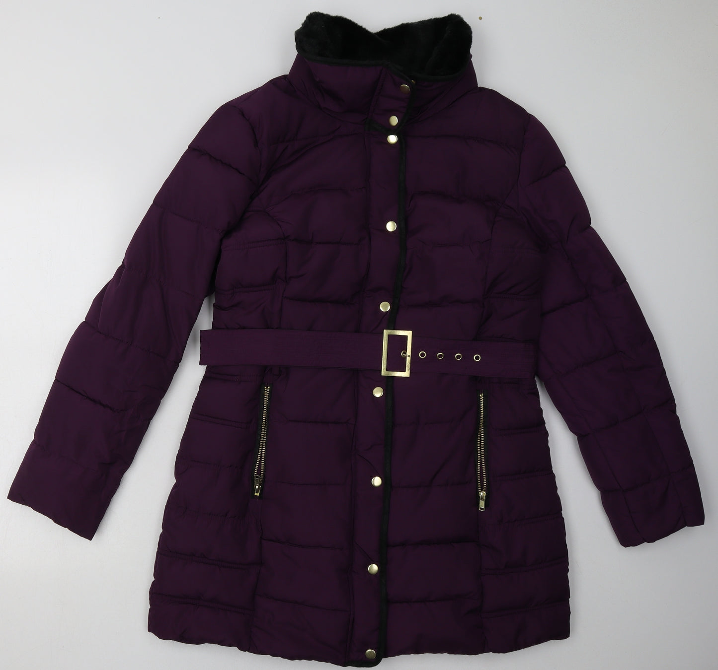 Sainsburys Womens Purple   Overcoat Coat Size 14  Zip - belted