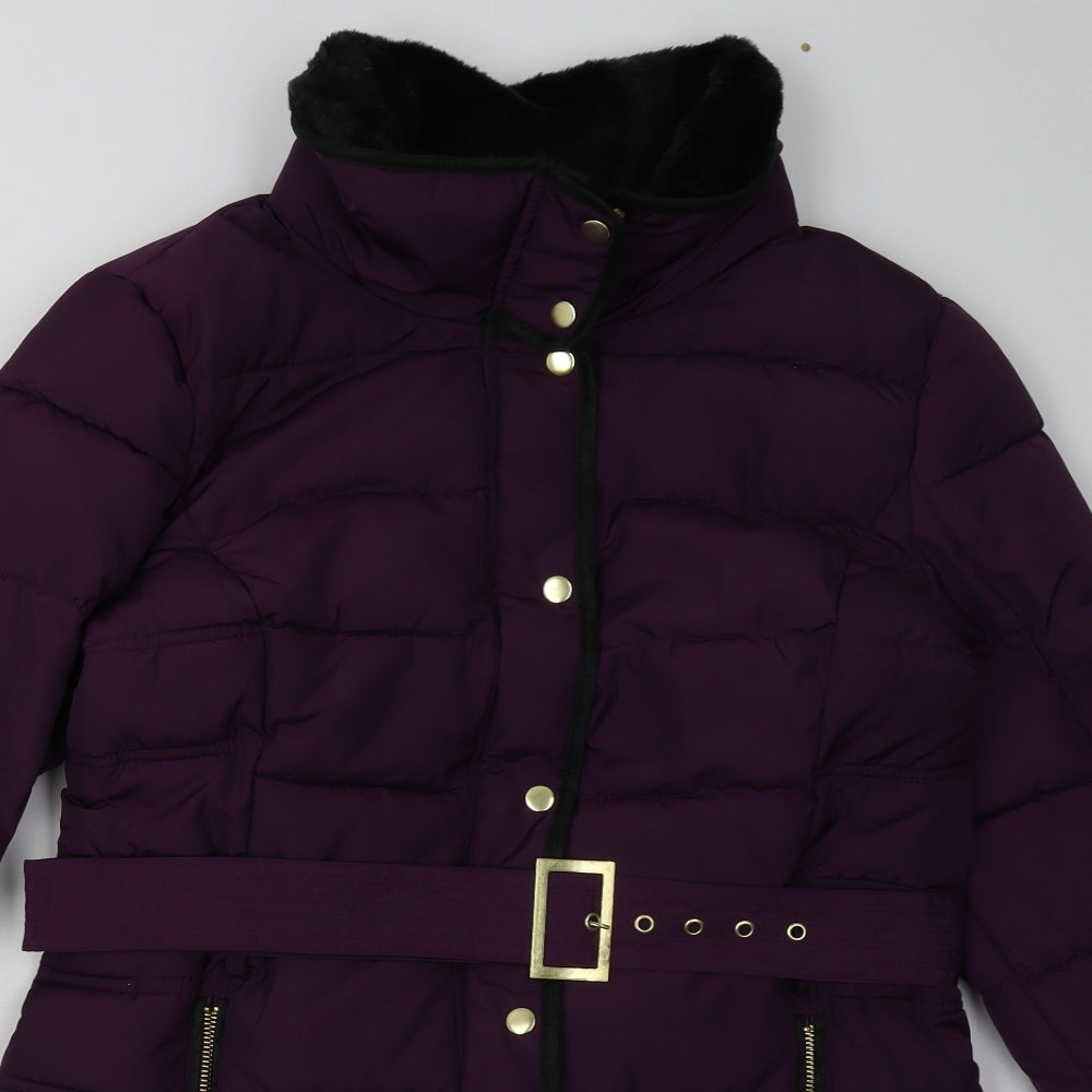 Sainsburys Womens Purple   Overcoat Coat Size 14  Zip - belted