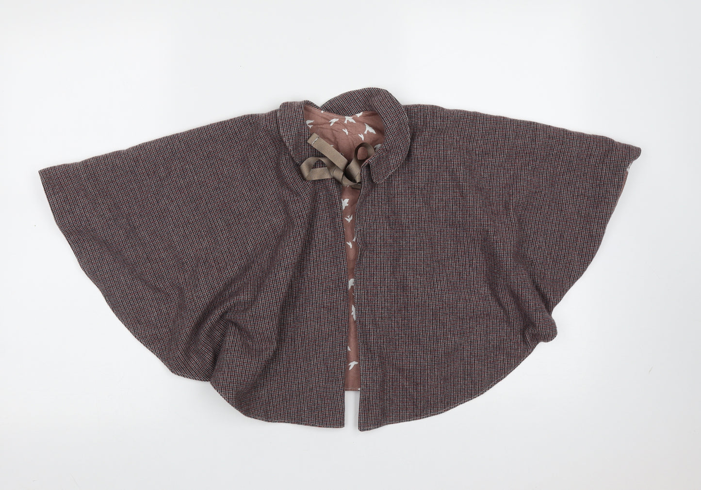 Preworn Girls Brown Collared Check Polyester Blend Cape Jumper One Size