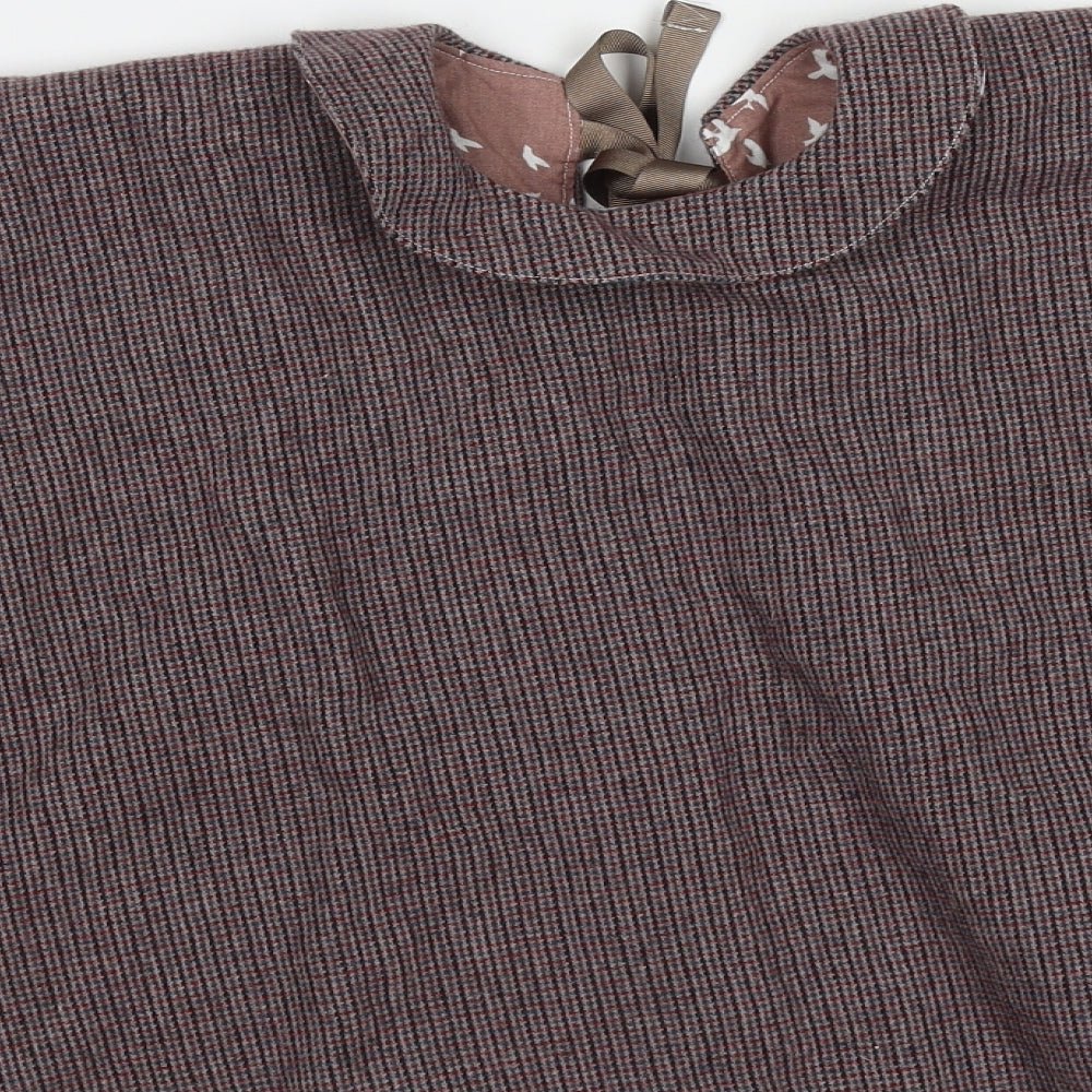 Preworn Girls Brown Collared Check Polyester Blend Cape Jumper One Size