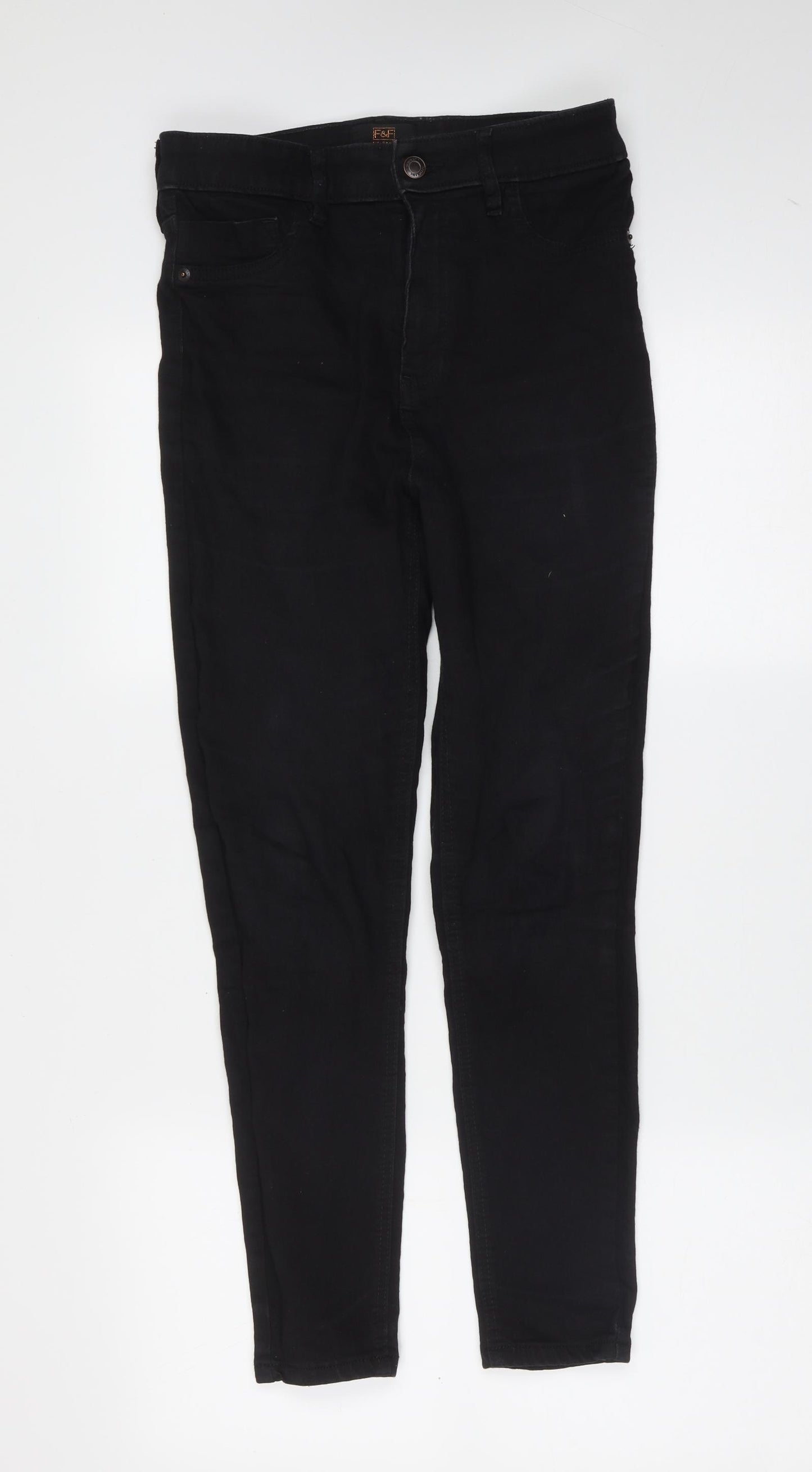 F&F Womens Black  Cotton Skinny Jeans Size 10 L26 in Extra-Slim Zip