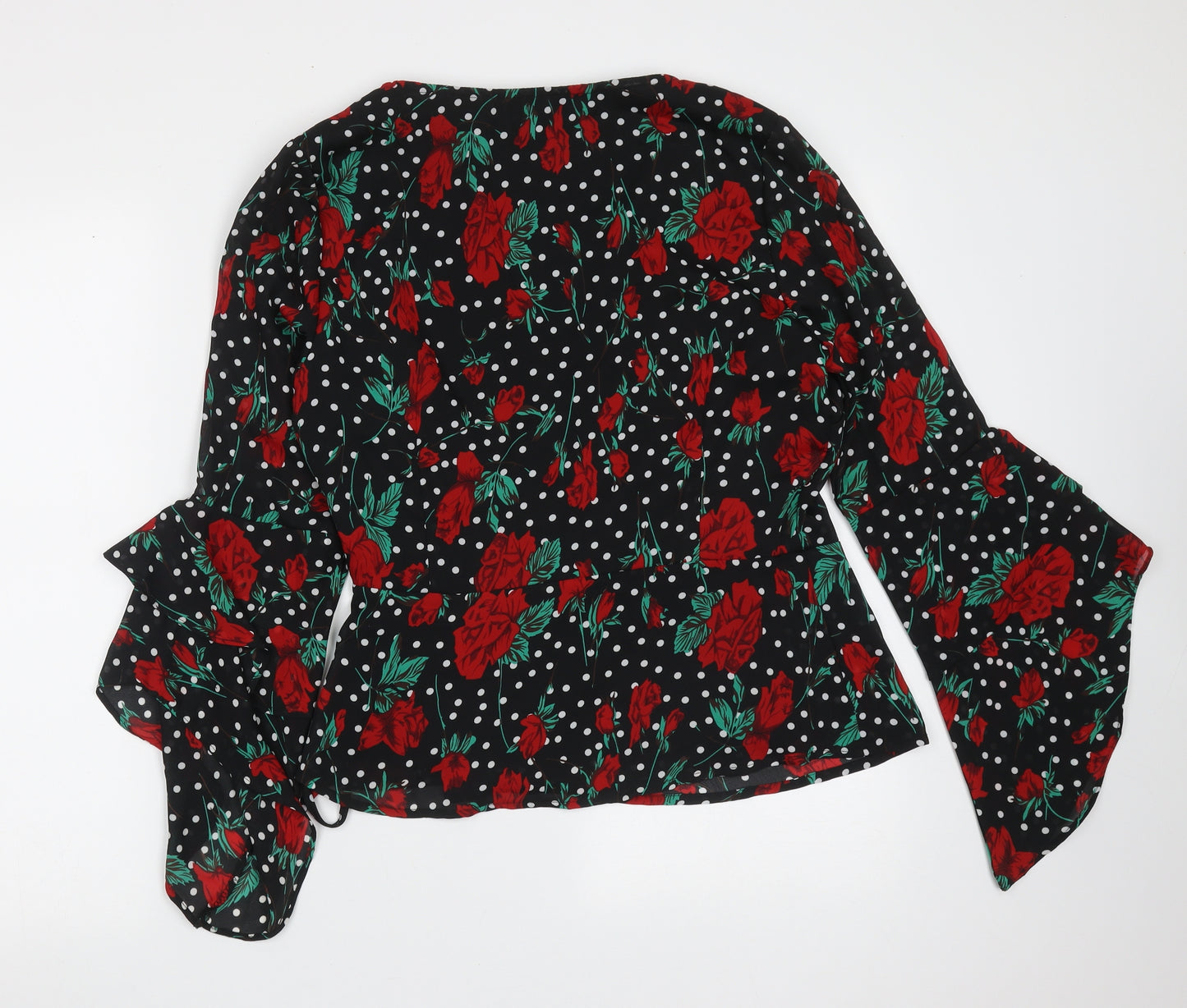 Quiz Womens Black Floral Polyester Wrap Blouse Size 12 V-Neck