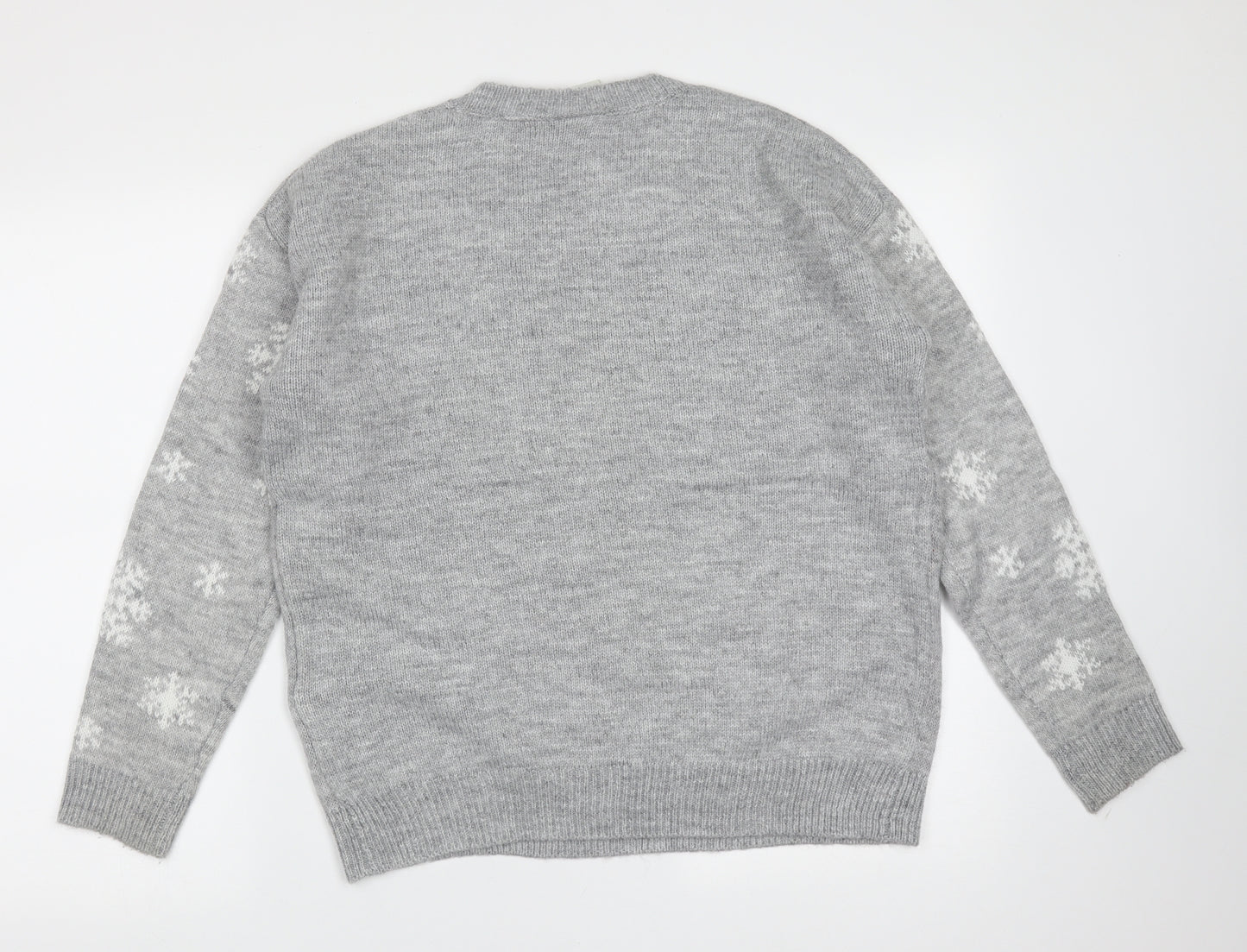 Primark Womens Grey Round Neck  Acrylic Pullover Jumper Size XS   - The Grinch christmas