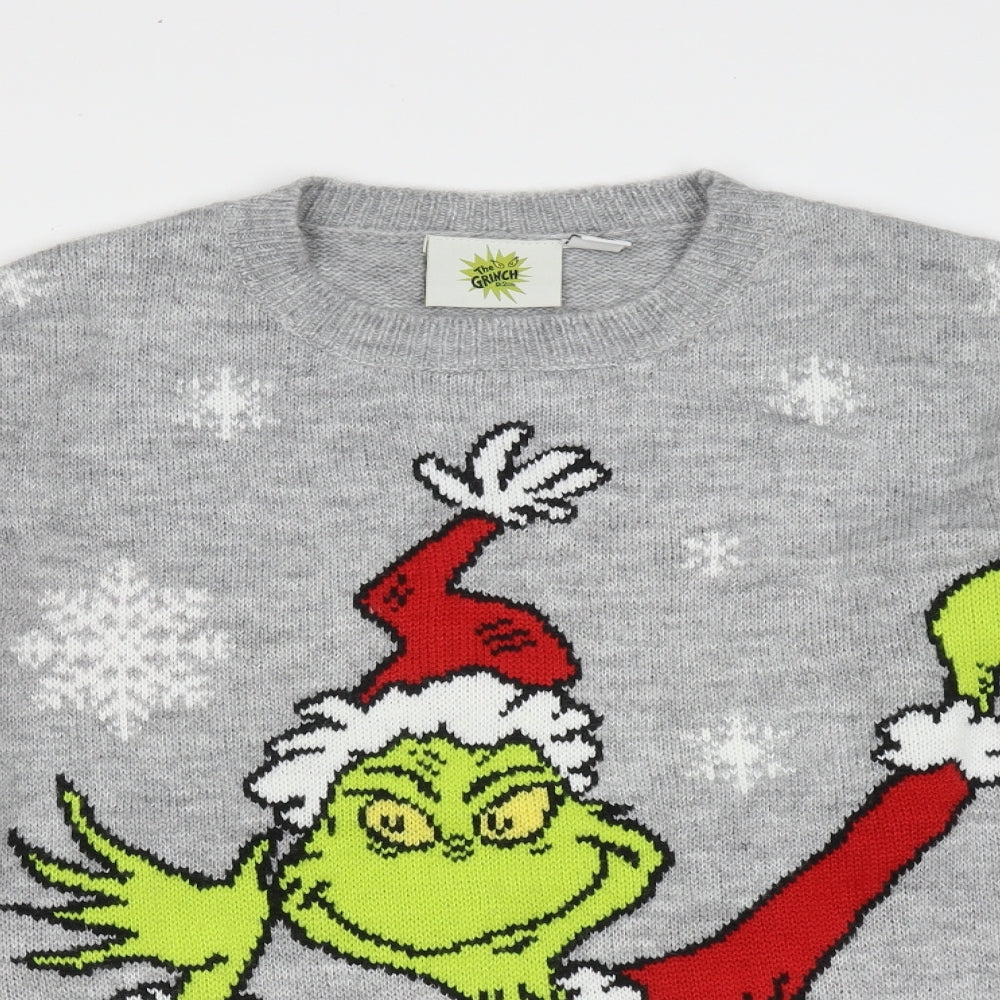 Primark Womens Grey Round Neck  Acrylic Pullover Jumper Size XS   - The Grinch christmas