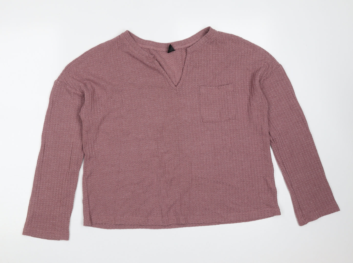 SheIn Womens Purple V-Neck  Polyester Pullover Jumper Size L   - waffle knit