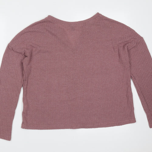 SheIn Womens Purple V-Neck  Polyester Pullover Jumper Size L   - waffle knit