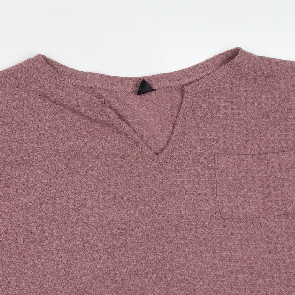 SheIn Womens Purple V-Neck  Polyester Pullover Jumper Size L   - waffle knit