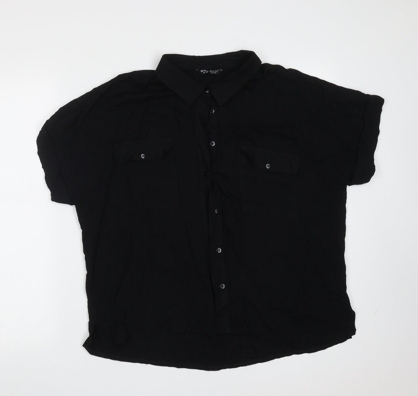 Select Womens Black  Viscose Basic Blouse Size 16 Collared