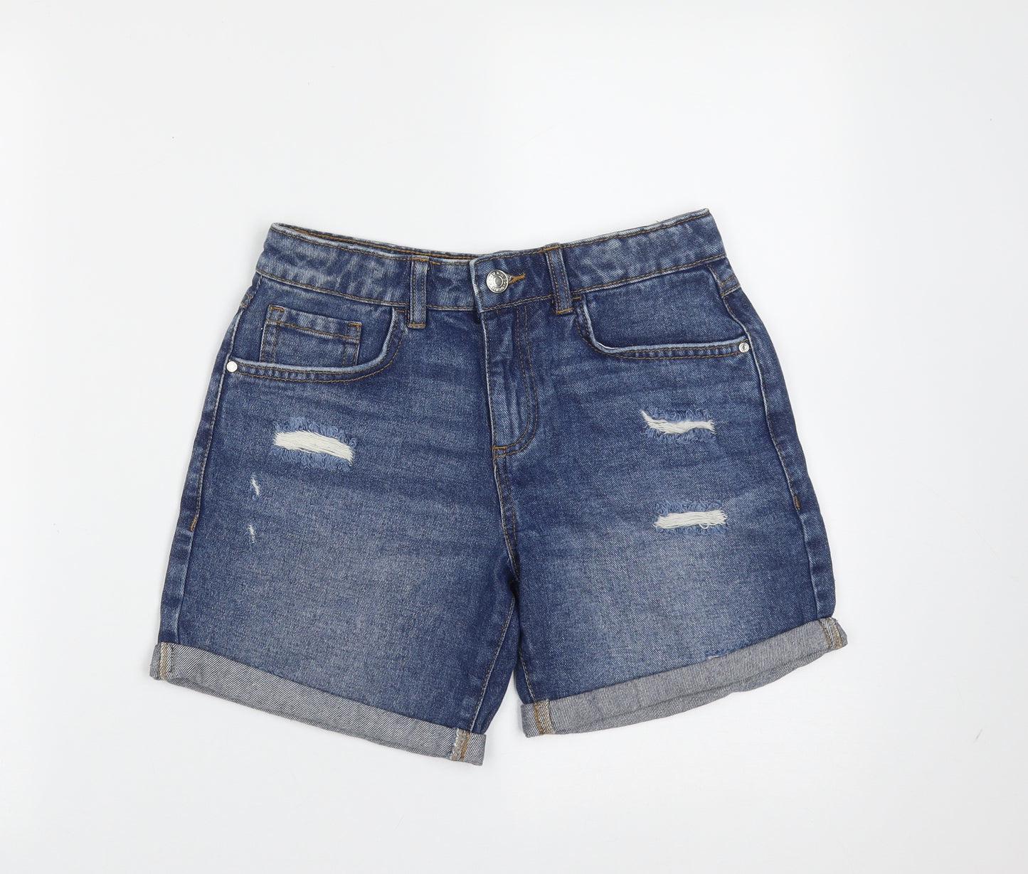 Primark Girls Blue  Cotton Bermuda Shorts Size 11-12 Years  Regular Zip - distressed