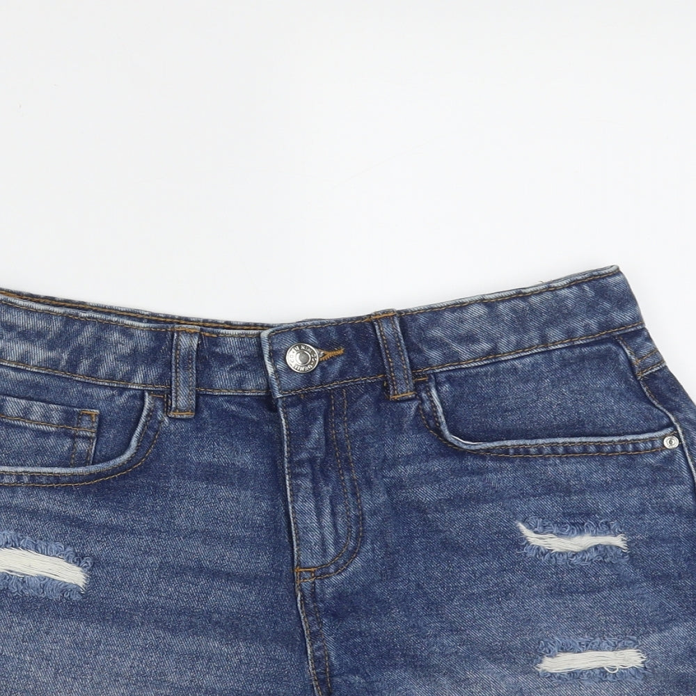 Primark Girls Blue  Cotton Bermuda Shorts Size 11-12 Years  Regular Zip - distressed