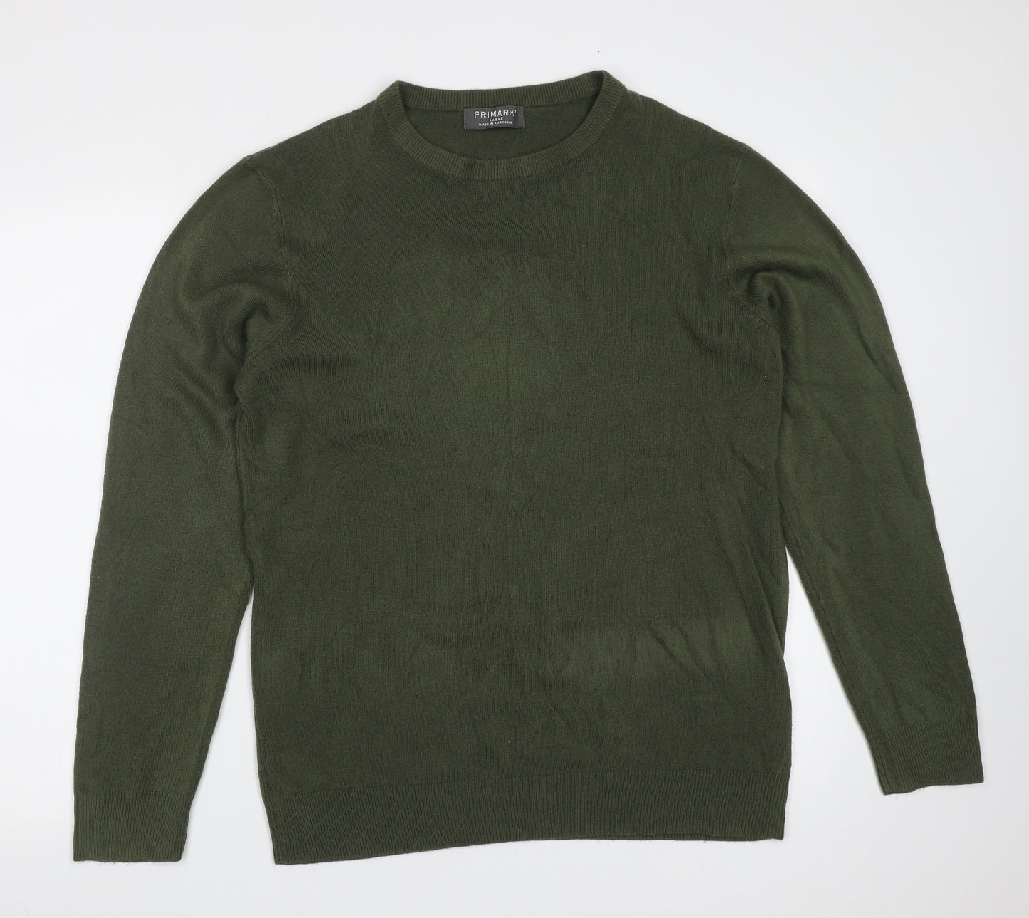 Primark Mens Green Round Neck  Acrylic Pullover Jumper Size L
