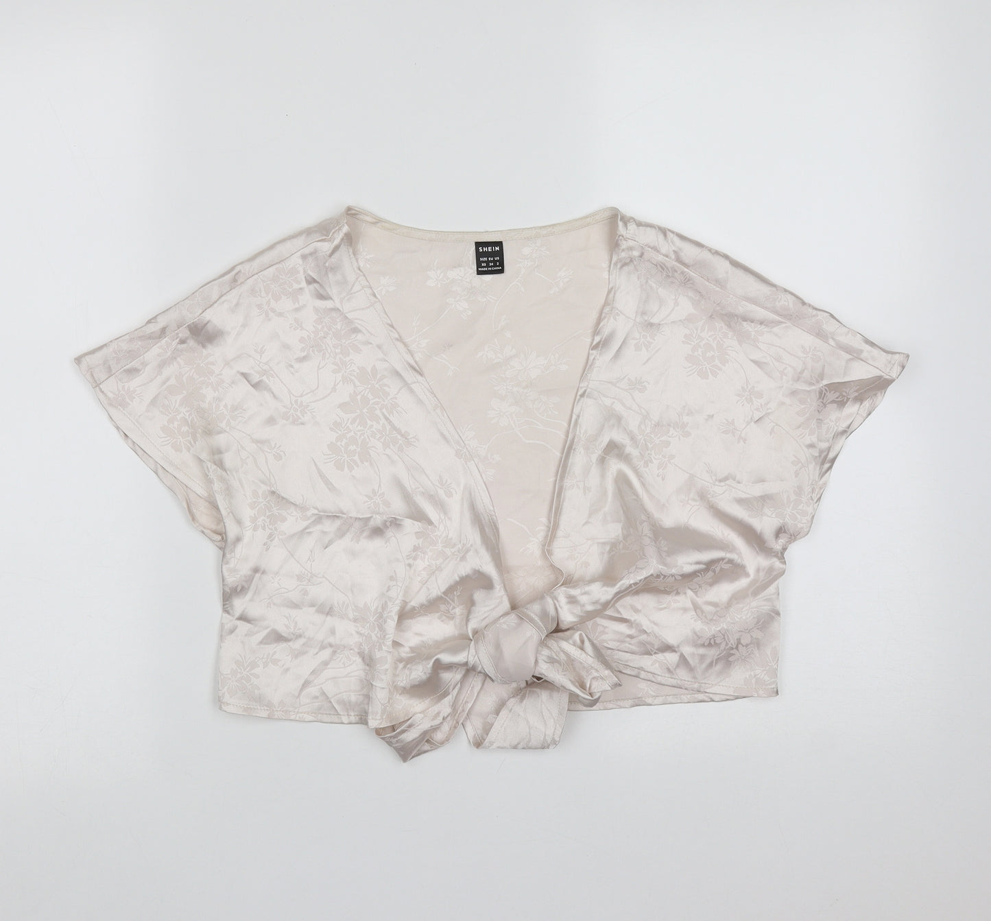 SheIn Womens Pink Floral Polyester Wrap Blouse Size XS V-Neck - shrug