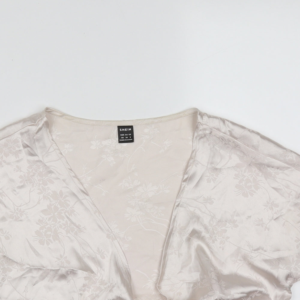 SheIn Womens Pink Floral Polyester Wrap Blouse Size XS V-Neck - shrug