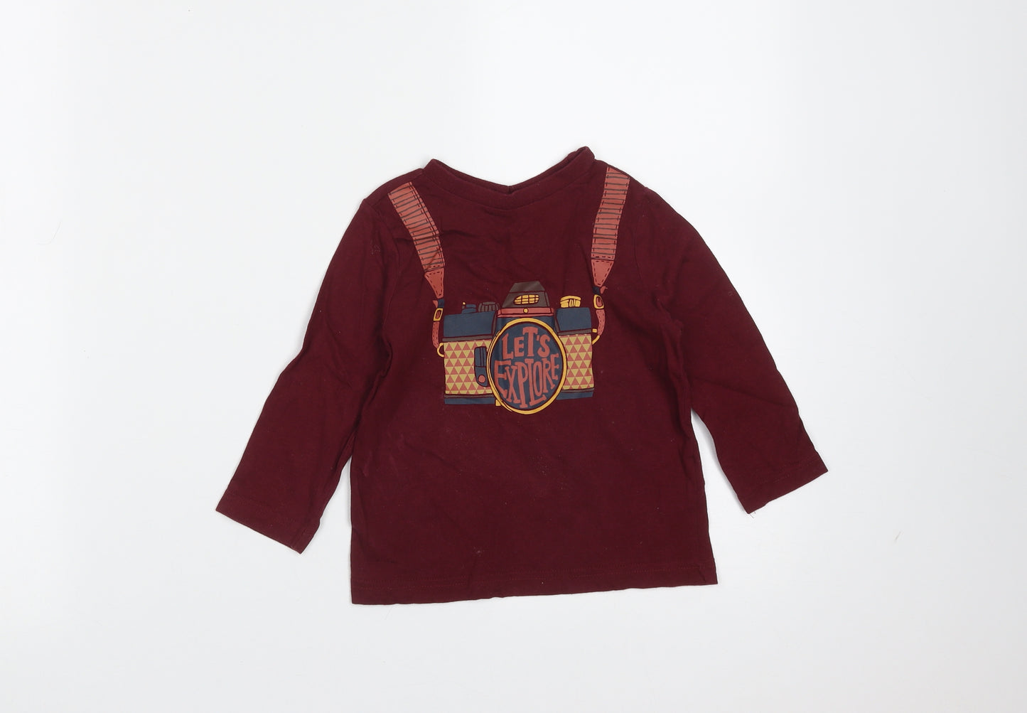 F&F Boys Purple  Cotton Basic T-Shirt Size 18-24 Months Round Neck  - adventure