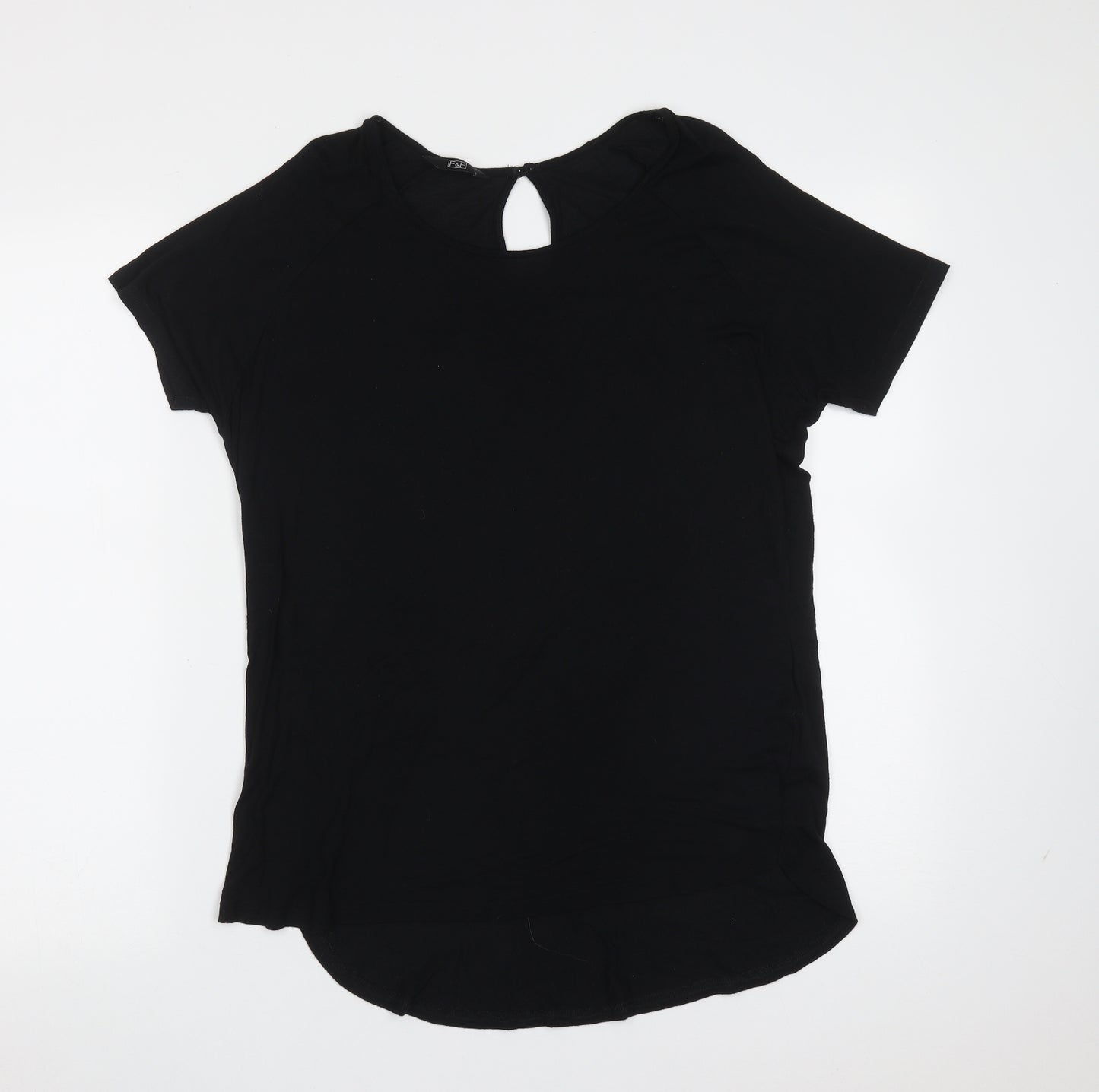 F&F Womens Black  Viscose Basic T-Shirt Size 8 Round Neck