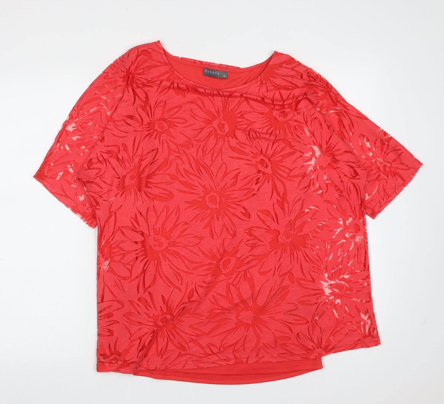 Papaya Womens Pink Floral Viscose Basic Blouse Size 16 Round Neck