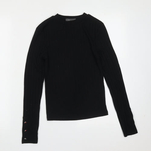 Primark Womens Black Round Neck Striped Polyester Pullover Jumper Size XS