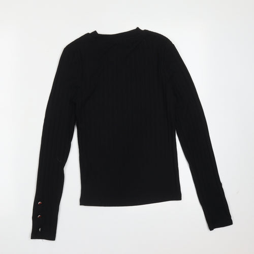 Primark Womens Black Round Neck Striped Polyester Pullover Jumper Size XS