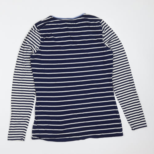 Lands' End Womens Blue Striped Cotton Basic T-Shirt Size S Round Neck