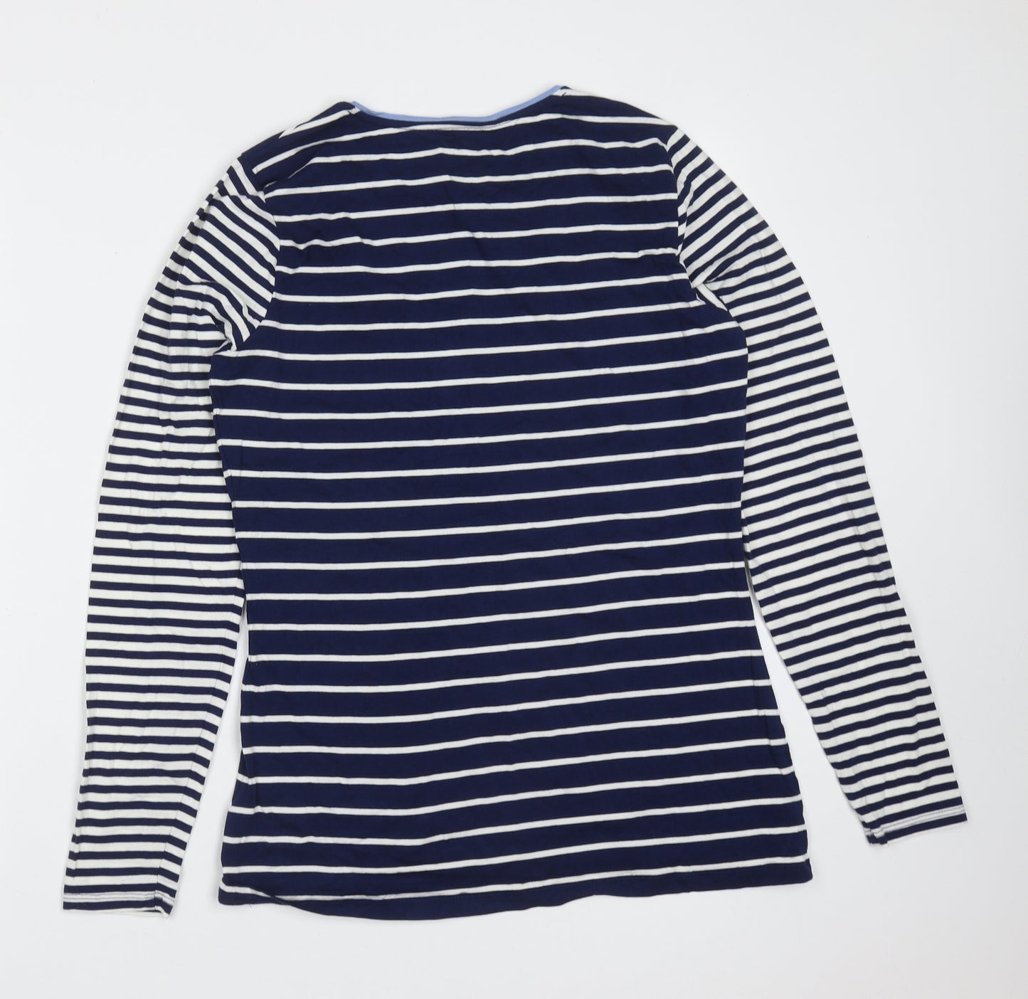 Lands' End Womens Blue Striped Cotton Basic T-Shirt Size S Round Neck