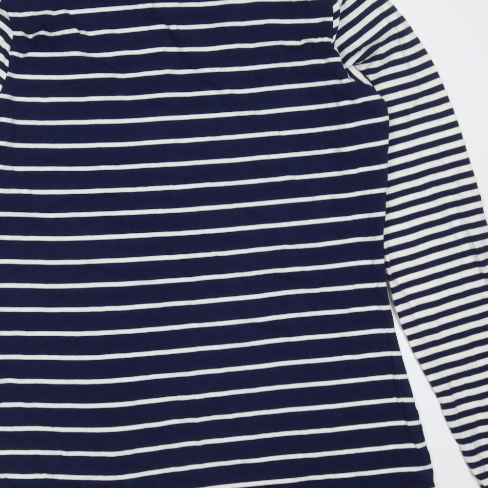 Lands' End Womens Blue Striped Cotton Basic T-Shirt Size S Round Neck