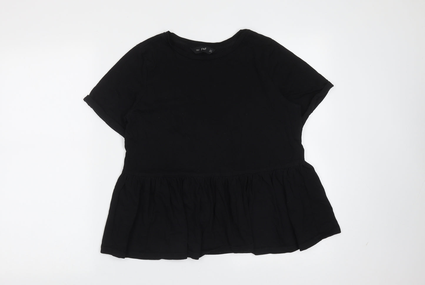 F&F Womens Black  Cotton Basic T-Shirt Size 10 Round Neck