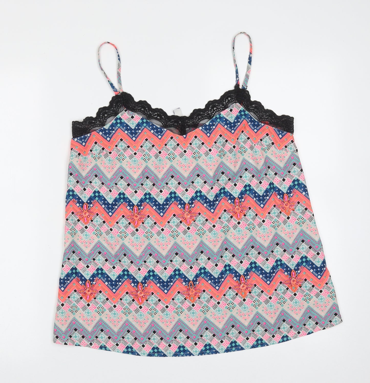 HENRY HOLLAND Womens Multicoloured Geometric Polyester Camisole Blouse Size 12 V-Neck