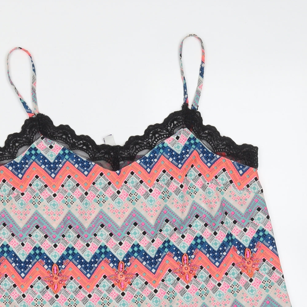 HENRY HOLLAND Womens Multicoloured Geometric Polyester Camisole Blouse Size 12 V-Neck