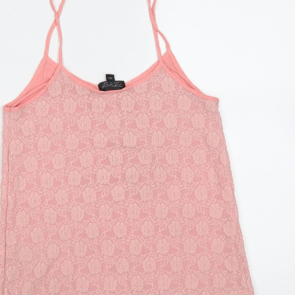 Topshop Womens Pink Floral Polyester Camisole Blouse Size 10 V-Neck