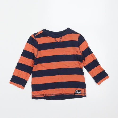 F&F Baby Blue Striped Cotton Basic T-Shirt Size 6-9 Months Round Neck