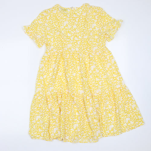 SheIn Womens Yellow Geometric Polyester Fit & Flare  Size S  Round Neck  - heart pattern