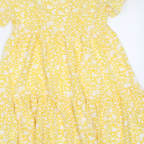 SheIn Womens Yellow Geometric Polyester Fit & Flare  Size S  Round Neck  - heart pattern