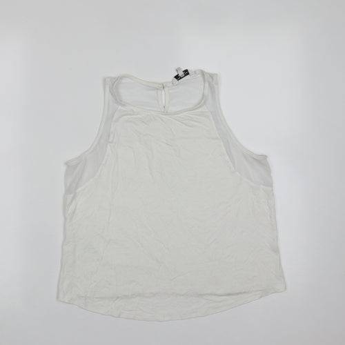New Look Womens White  Viscose Basic Tank Size 14 Round Neck - mesh detail