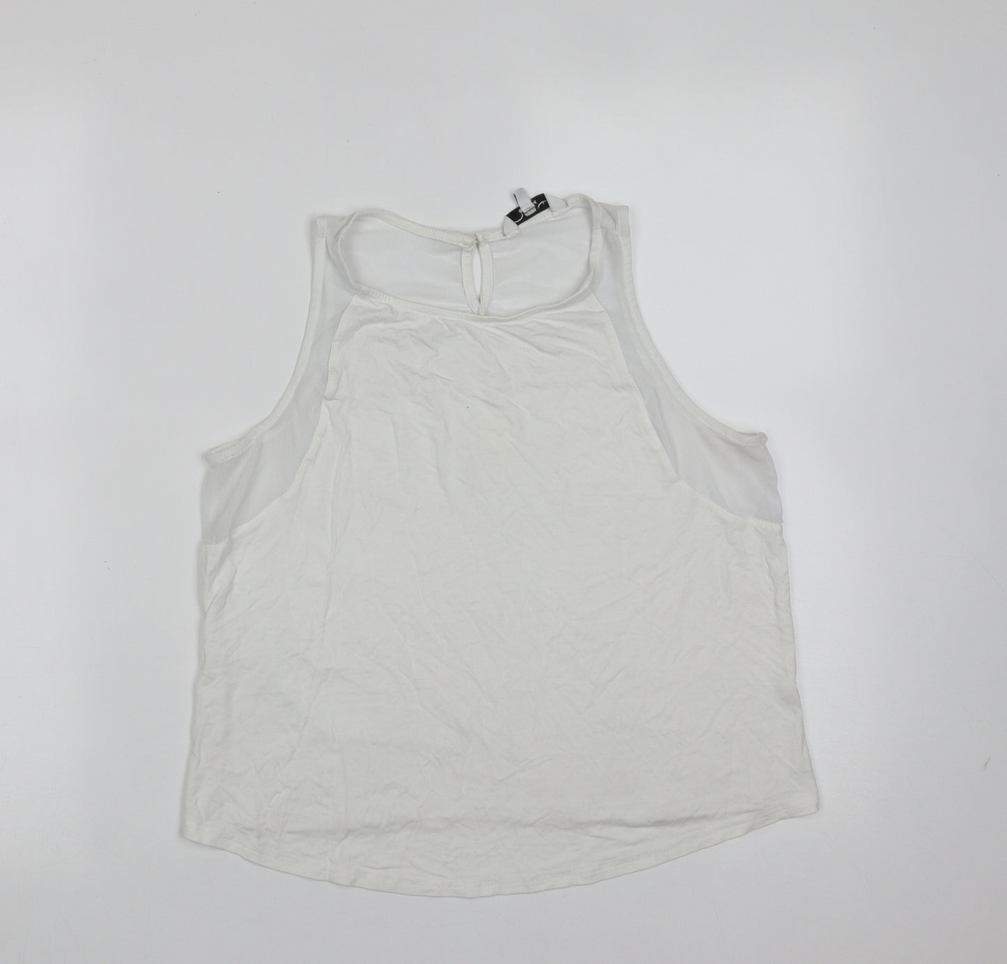 New Look Womens White  Viscose Basic Tank Size 14 Round Neck - mesh detail