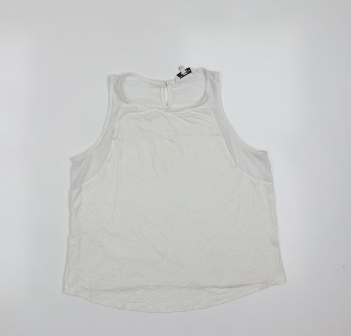 New Look Womens White  Viscose Basic Tank Size 14 Round Neck - mesh detail