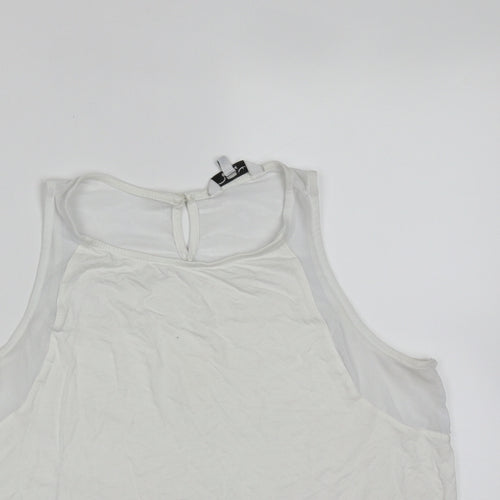 New Look Womens White  Viscose Basic Tank Size 14 Round Neck - mesh detail