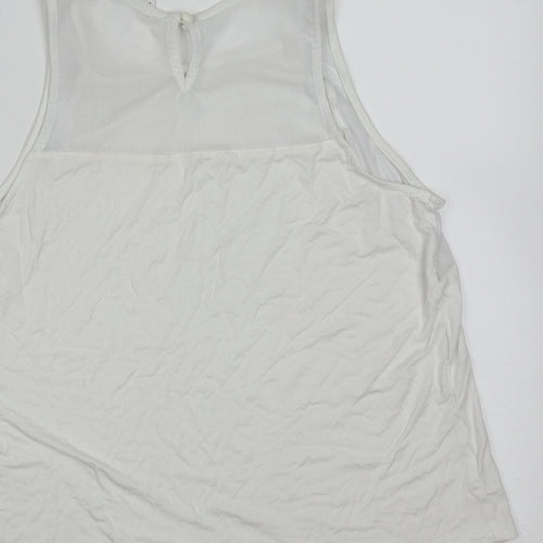 New Look Womens White  Viscose Basic Tank Size 14 Round Neck - mesh detail