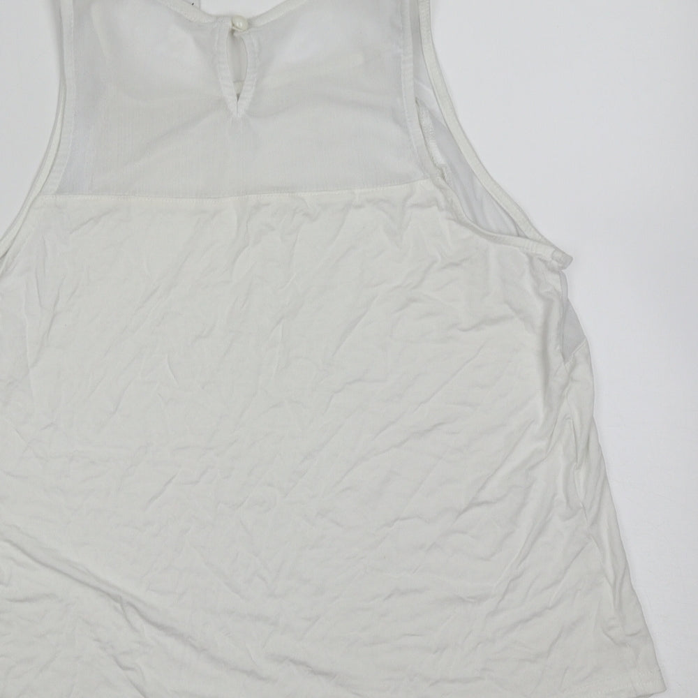 New Look Womens White  Viscose Basic Tank Size 14 Round Neck - mesh detail