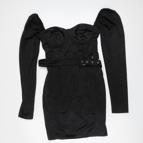 PRETTYLITTLETHING Womens Black  Polyester Mini  Size 8  Sweetheart