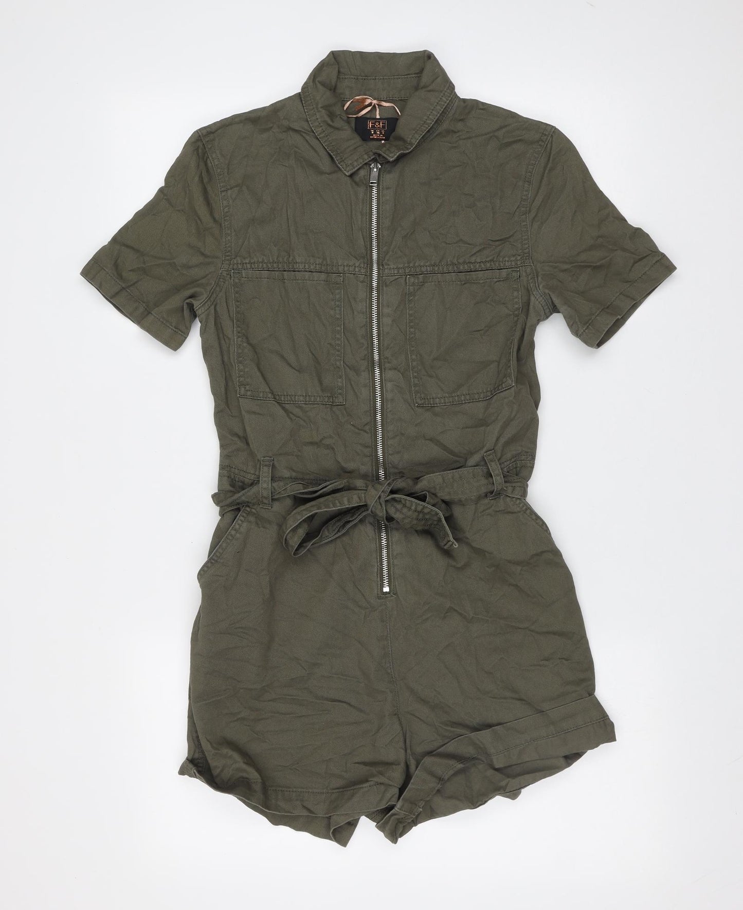 F&F Womens Green  Cotton Playsuit One-Piece Size 8  Zip