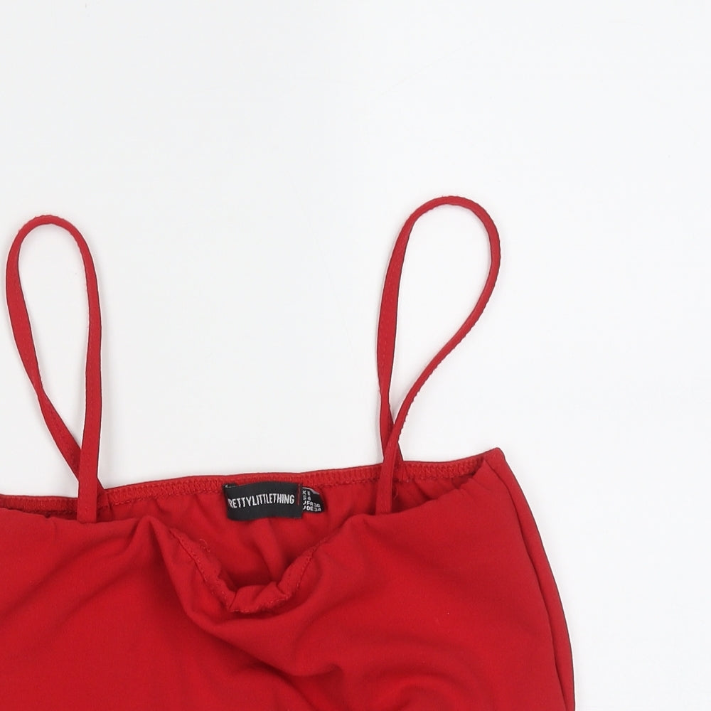 PRETTYLITTLETHING Womens Red  Polyester Cropped Blouse Size 8 Square Neck - cropped