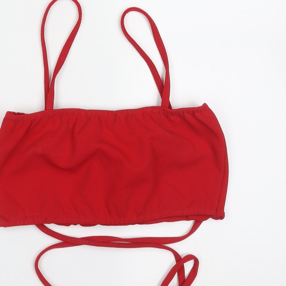 PRETTYLITTLETHING Womens Red  Polyester Cropped Blouse Size 8 Square Neck - cropped