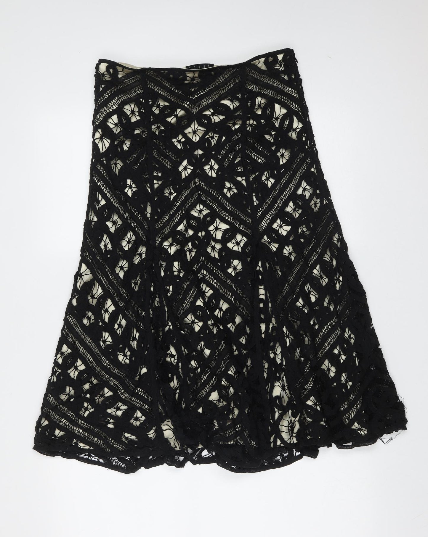 Coast Womens Black Geometric Cotton A-Line Skirt Size 8