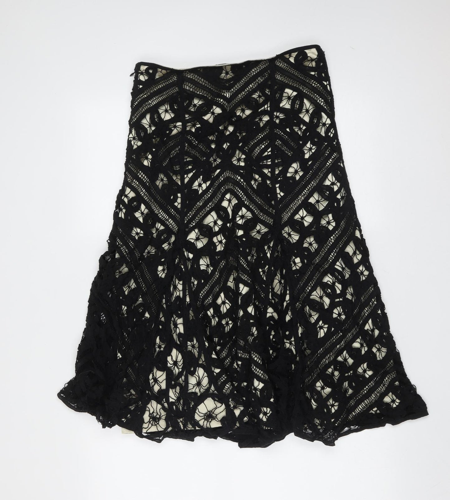Coast Womens Black Geometric Cotton A-Line Skirt Size 8